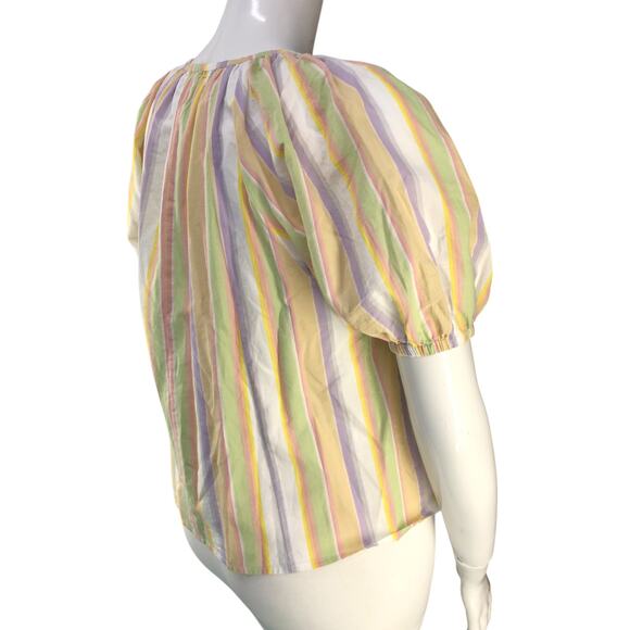 Roller Rabbit Womens Size M Top Alianne Puff Sleeve V Neck Multicolor Striped - Picture 8 of 16